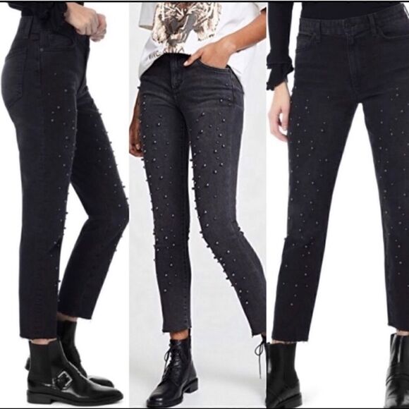 JOE’S FAUX PEARL EMBELLISHED ANKLE BOYFRIEND JEANS 26 - Picture 1 of 5